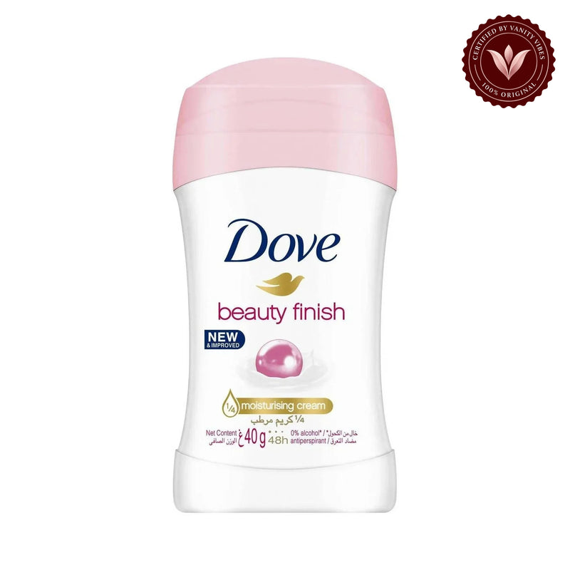 Dove Beauty Finish New & Improved 1/4 Moisturizing Cream 48H Anti-Perspirant Deodorant Stick 40g — alternate view, white background