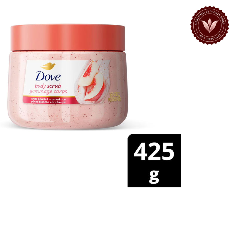 Dove Exfoliating Body Scrub White Peach & Crushed Rice 425g - Gommage Corps Body Polish for Smooth & Soft Skin — alternate view, white background