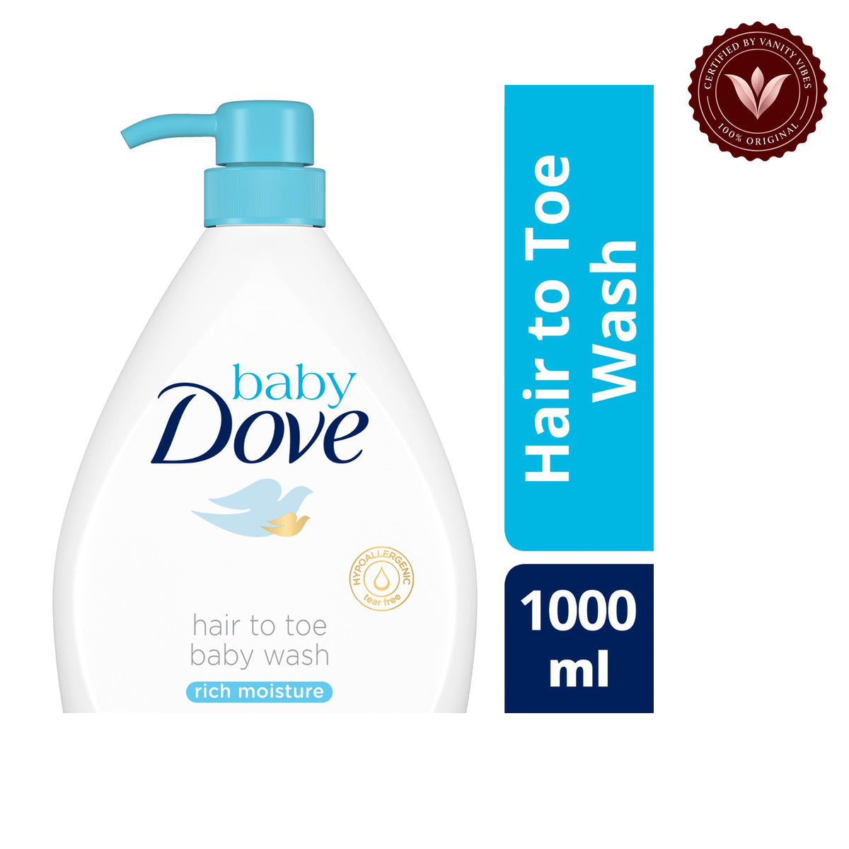 Baby Dove Rich Moisture Hair to Toe Baby Wash 1000ml - Gentle Nourishing Body & Hair Wash for Sensitive Baby Skin — alternate view, white background