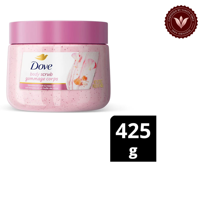 Dove Exfoliating Body Scrub Himalayan Salt & Rose Oil 425g - Gommage Corps Body Polish for Smooth & Soft Skin — alternate view, white background