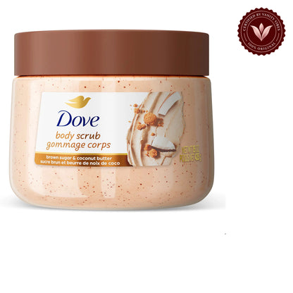 Dove Exfoliating Body Scrub Brown Sugar & Coconut Butter 425g - Gommage Corps Body Polish for Smooth & Soft Skin — front view, white background