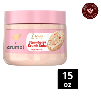 Dove x Crumbl Strawberry Crumb Cake Body Scrub 15oz - Exfoliating Body Polish for Smooth & Soft Skin — front view, white background