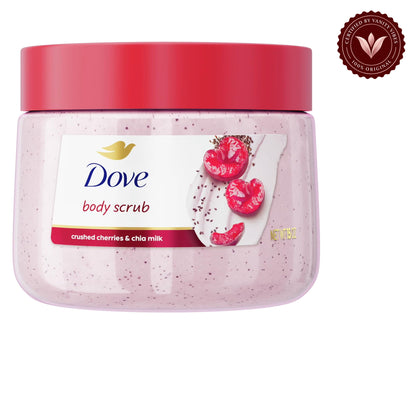 Dove Exfoliating Body Scrub Crushed Cherries & Chia Milk 15oz - Body Polish for Smooth, Soft & Glowing Skin — alternate view, white background