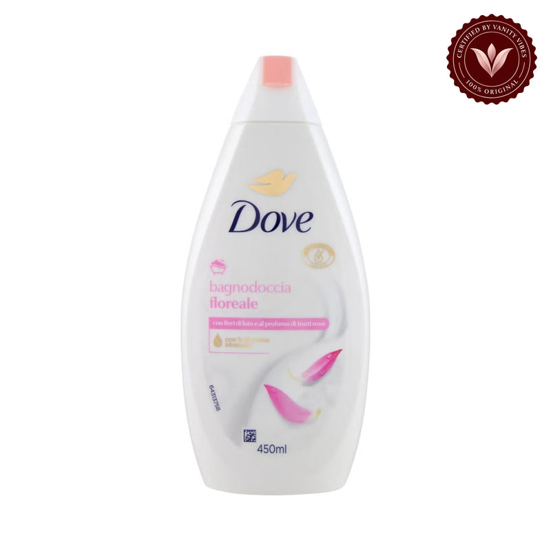 Dove Floreale Moisturizing Shower Gel 450ml - Floral Scented Gentle Hydrating Body Wash for Soft & Smooth Skin — front view, white background