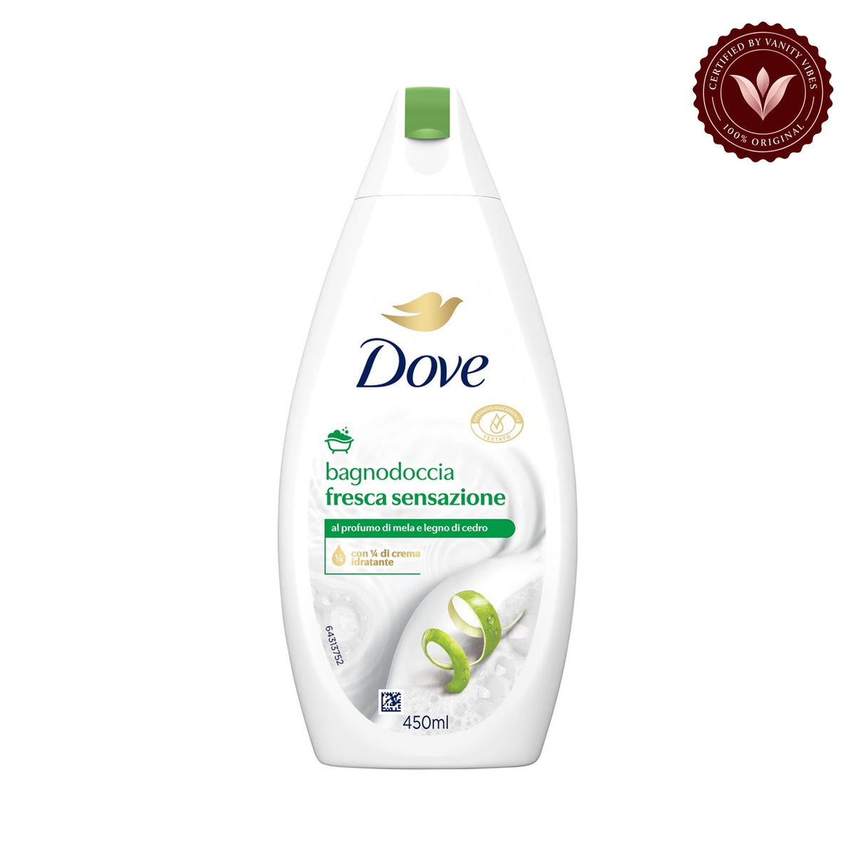 Dove Fresca Sensazione Moisturizing Shower Gel 450ml - Refreshing & Gentle Hydrating Body Wash for Smooth & Soft Skin — alternate view, white background