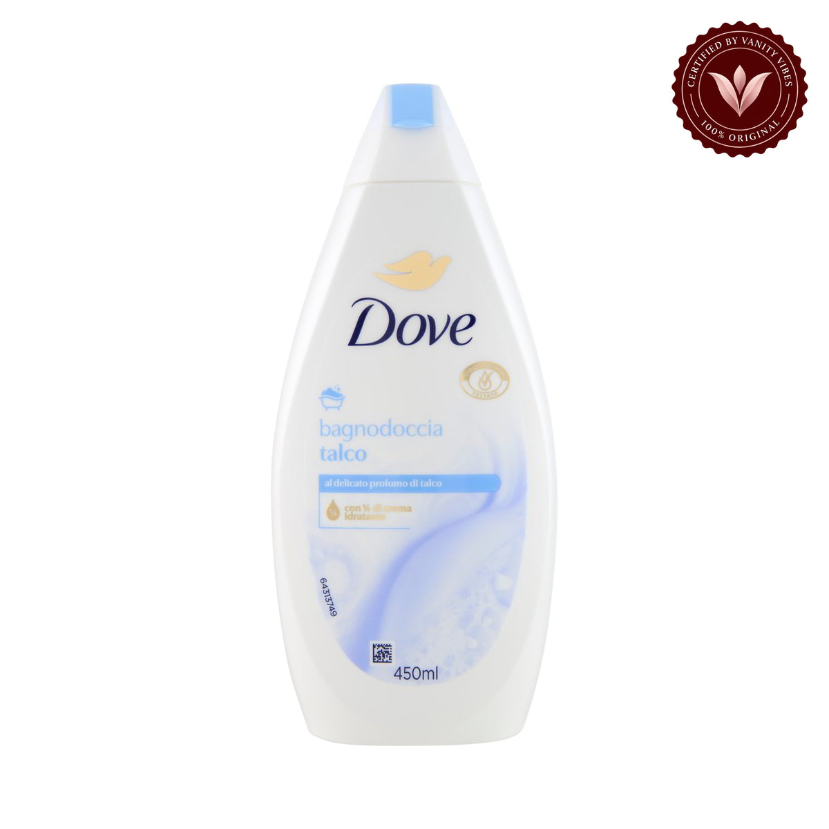 Dove Talco Moisturizing Shower Gel 450ml - Gentle Hydrating Body Wash for Smooth & Soft Skin — front view, white background