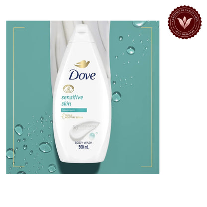 Dove Sensitive Skin Hypoallergenic Body Wash 500ml - Triple Moisture Serum for Gentle Care, Soft & Hydrated Skin — alternate view, white background