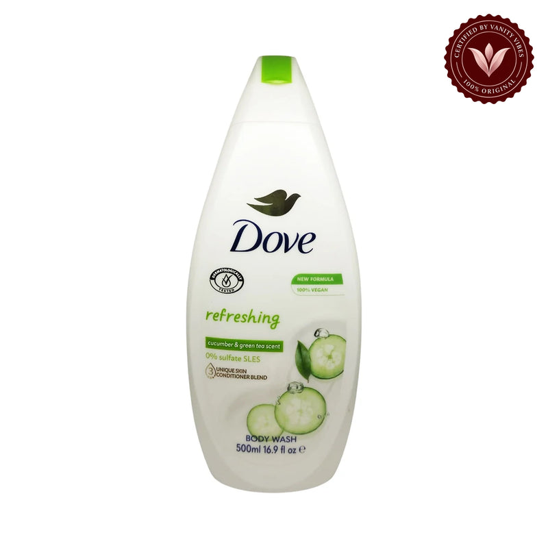 Dove Refreshing Cucumber & Green Tea Body Wash 500ml - Triple Moisture Serum for Fresh, Cool & Hydrated Skin — front view, white background