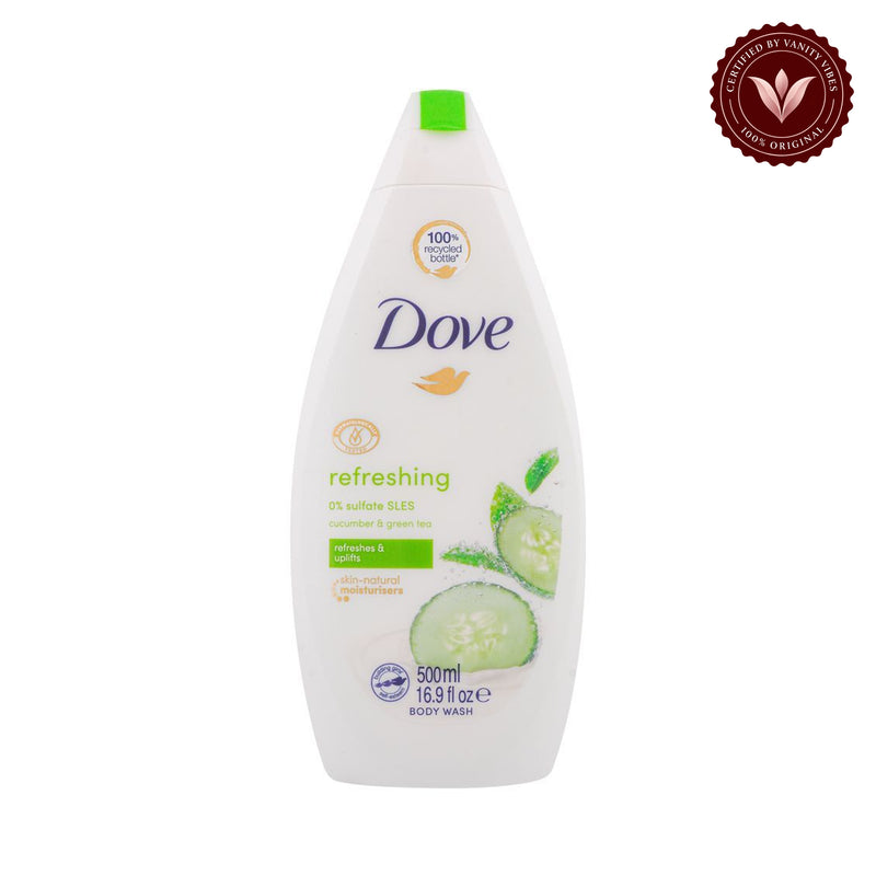 Dove Refreshing Cucumber & Green Tea Body Wash 500ml - Triple Moisture Serum for Fresh, Cool & Hydrated Skin — alternate view, white background
