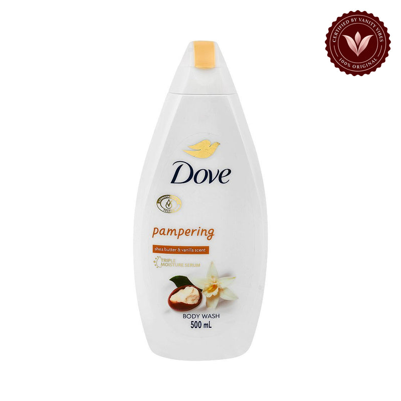 Dove Pampering Shea Butter & Vanilla Scent Body Wash 500ml - Triple Moisture Serum for Soft, Smooth & Nourished Skin — alternate view, white background