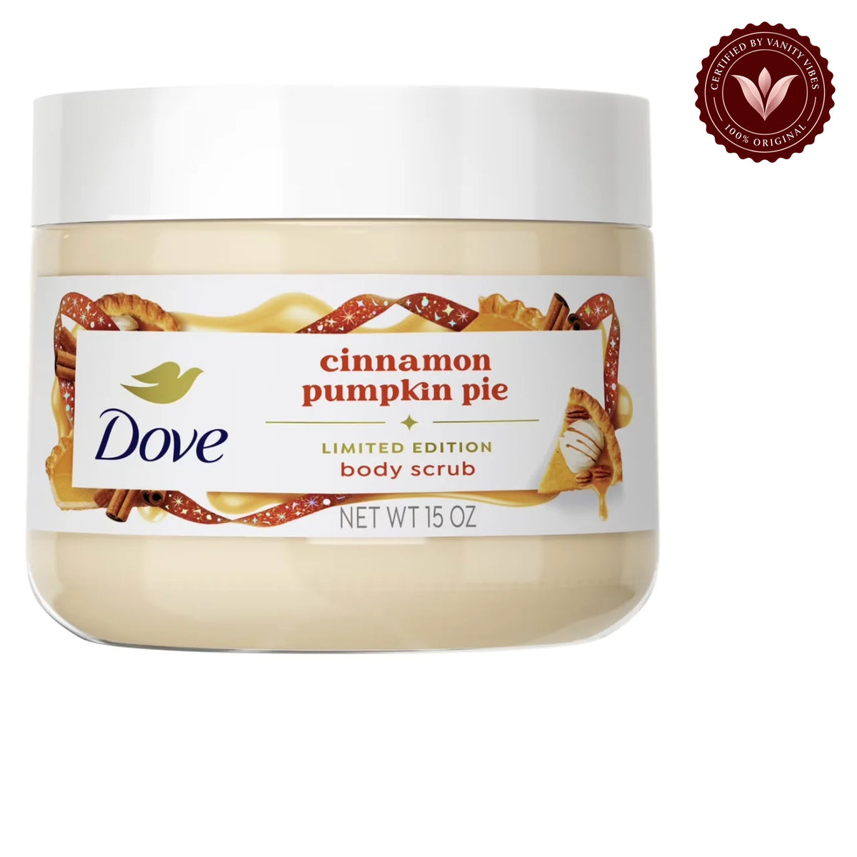 Dove Cinnamon Pumpkin Pie Body Scrub Limited Edition 298g - Deep Exfoliating Body Scrub for Smooth Soft Skin, Dead Skin Removal, Nourishing Moisture Care & Warm Seasonal Fragrance — alternate view, white background