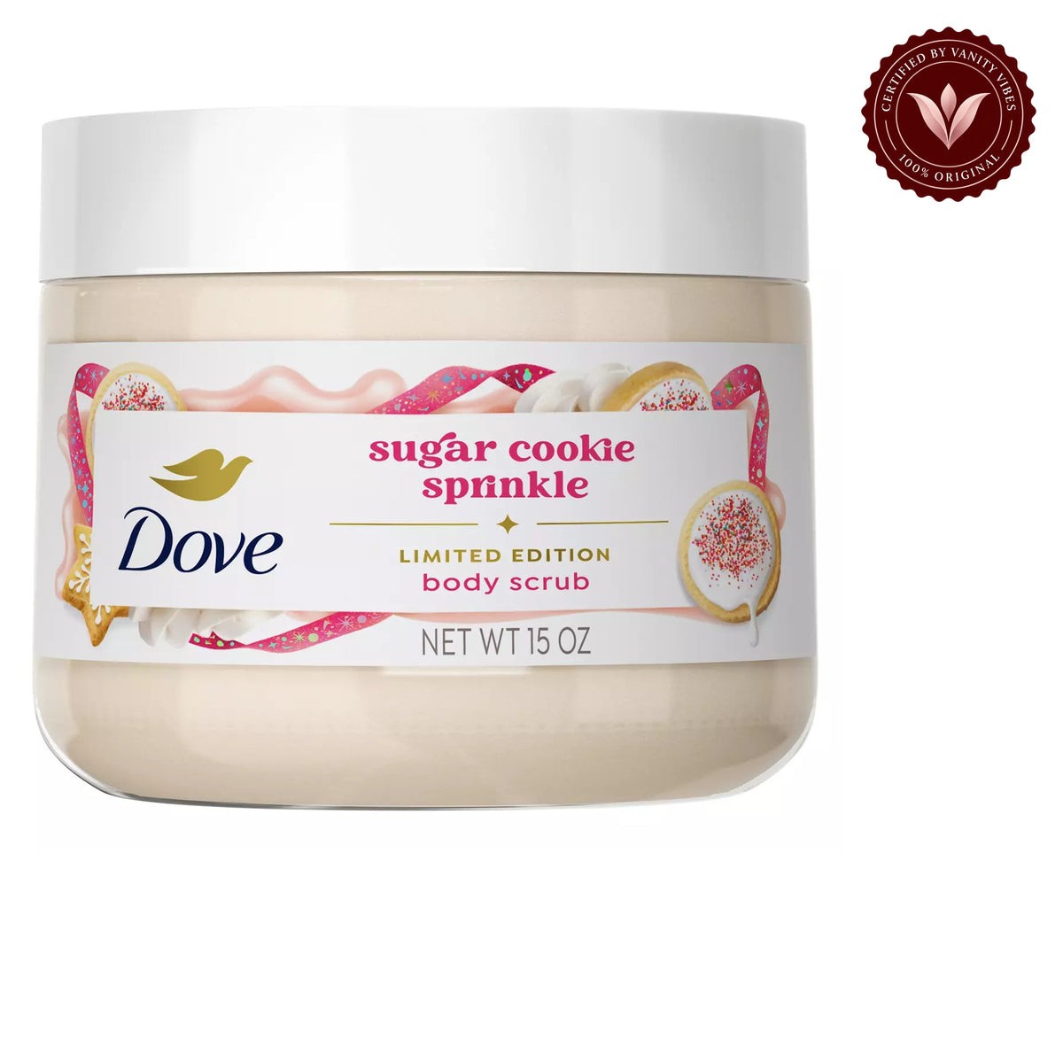 Dove Sugar Cookie Sprinkle Body Scrub Limited Edition 298g - Deep Exfoliating Body Scrub for Smooth Soft Skin, Dead Skin Removal, Nourishing Moisture Care & Sweet Bakery Fragrance — alternate view, white background