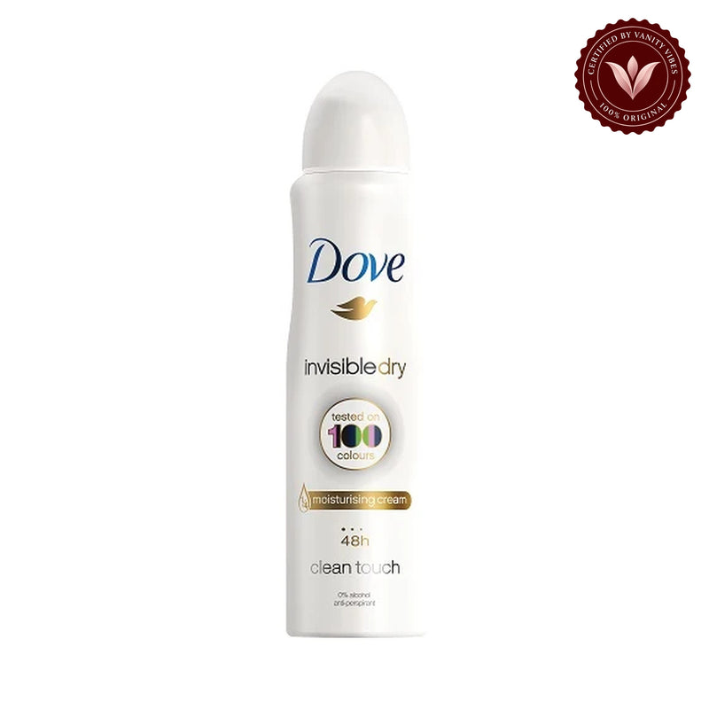 Dove Invisible Dry Clean Touch Antiperspirant Spray 150 ml Long Lasting Protection & Invisible Finish — alternate view, white background