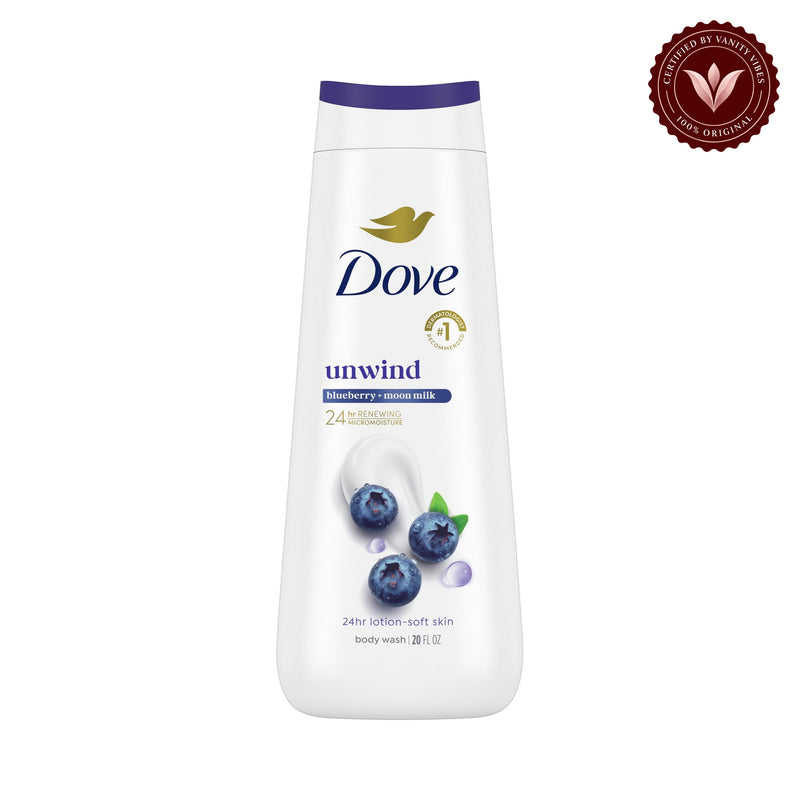 Dove Unwind Body Wash Blueberry + Moon Milk 20 fl oz-591ml — alternate view, white background