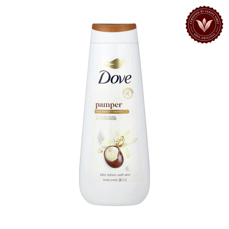 Dove, Pamper Body Wash, Shea Butter + Vanilla, 20 fl oz-591ml — front product image