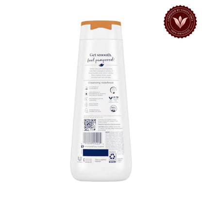 Dove, Pamper Body Wash, Shea Butter + Vanilla, 20 fl oz-591ml — front view, white background