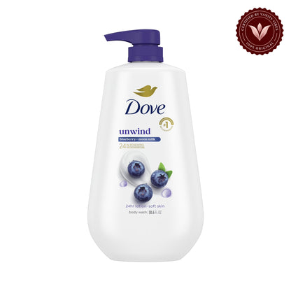 Dove Body Wash Unwind with MicroMoisture, Blueberry & Moon Milk, 30.6 oz 904 ml — front view, white background