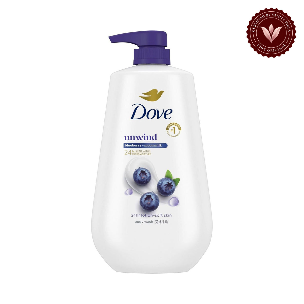 Dove Body Wash Unwind with MicroMoisture, Blueberry & Moon Milk, 30.6 oz 904 ml — alternate view, white background
