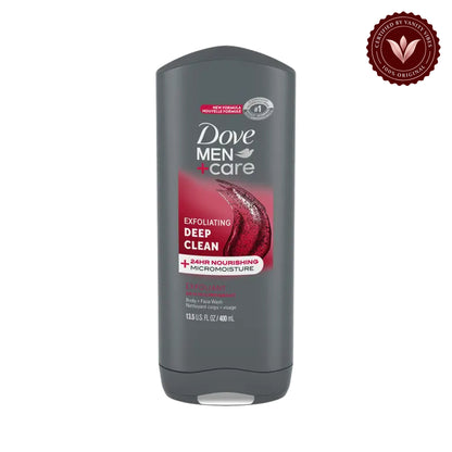 Dove Men+Care Exfoliating Deep Clean Body + Face Wash 13.5 FL OZ (400ml) — front view, white background