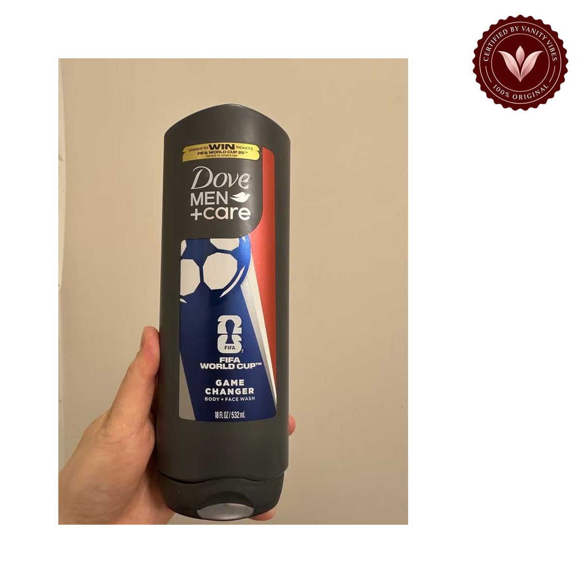 Dove Men+Care Limited Edition FIFA Body Wash for Men Game Changer For Hydrated & Repaired Skin, 13 fl oz 400 ml — front view, white background