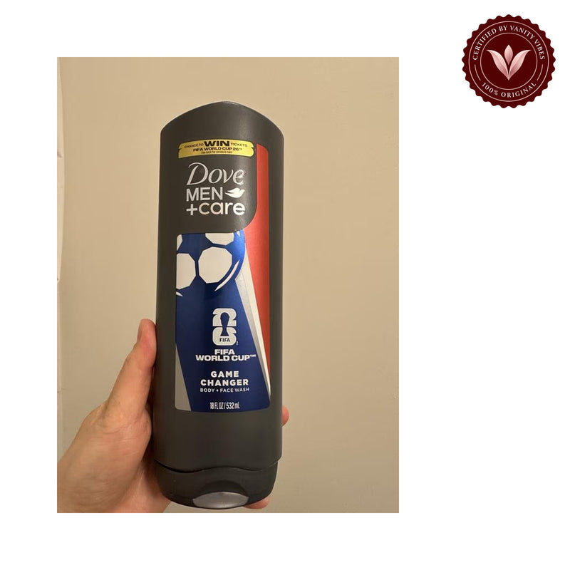 Dove Men+Care Limited Edition FIFA Body Wash for Men Game Changer For Hydrated & Repaired Skin, 13 fl oz 400 ml — front view, white background
