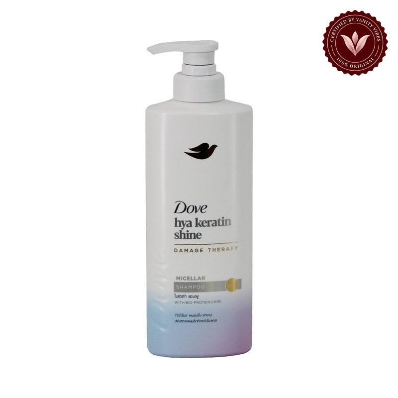 Dove Hya Keratin Shine Damage Therapy Micellar Shampoo 360ml — front view, white background