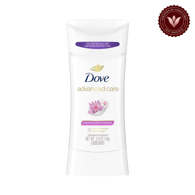 Dove Advanced Care Waterlily & Sakura Blossom Antiperspirant Stick Deodorant 2.6Oz-(74g) — alternate view, white background