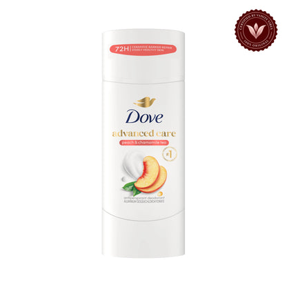 Dove Advanced Care Peach & Chamomile Tea Antiperspirant Stick Deodorant 2.6Oz-(74g) — front product view, centered on white background