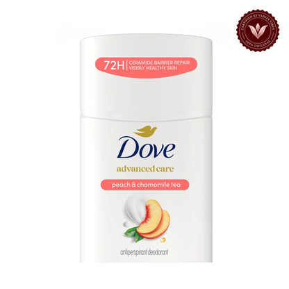 Dove Advanced Care Peach & Chamomile Tea Antiperspirant Stick Deodorant 2.6Oz-(74g) — alternate product view, centered on white background