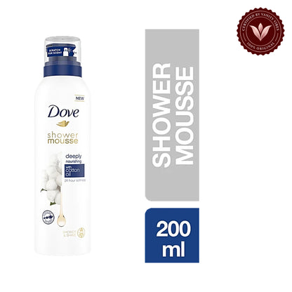 Dove Mousse Shower with Moisturizing Cream Cotton Oil 200 ml Cotton-seed oil — alternate view, white background
