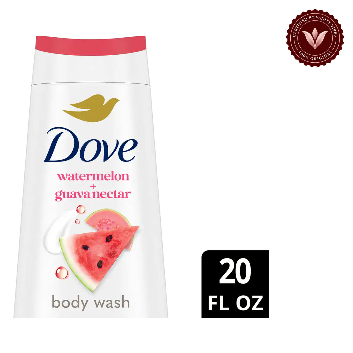 Dove Watermelon & Guava Nectar Body Wash 20 fl oz-591ml — front view, white background