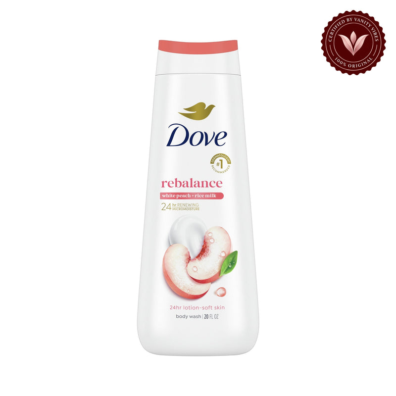 Dove Rebalance Body Wash White Peach + Rice Milk, 20 fl oz 591ml — alternate view, white background