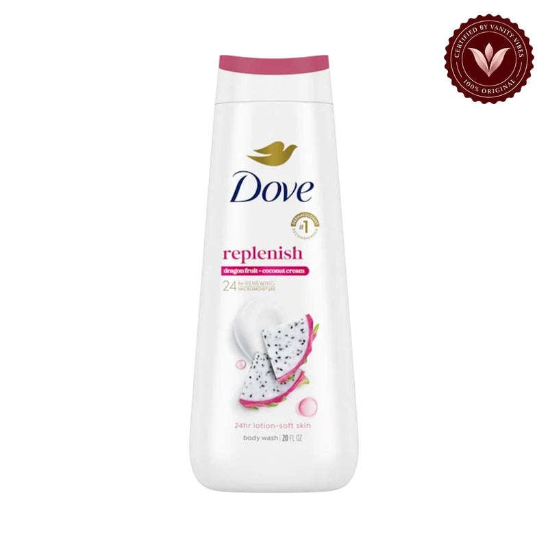 Dove Replenish Dragon Fruit & Coconut Cream Body Wash — front view, white background