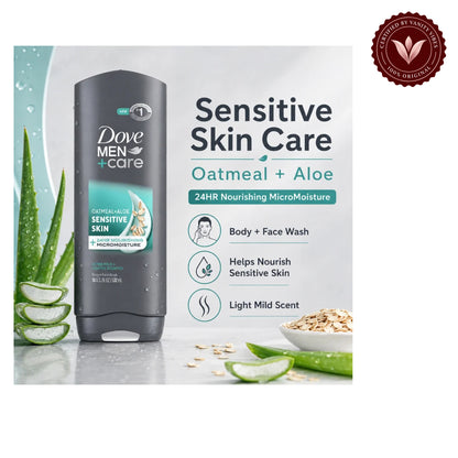 Dove - Men + Care Body & Face Wash Usa Sensitive Skin Oatmeal & Aloe 13.5Oz/400ml — front view, white background