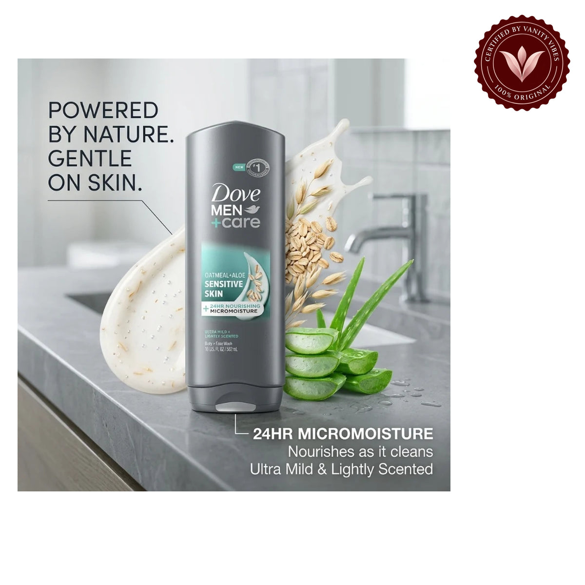 Dove - Men + Care Body & Face Wash Usa Sensitive Skin Oatmeal & Aloe 13.5Oz/400ml — alternate view, white background
