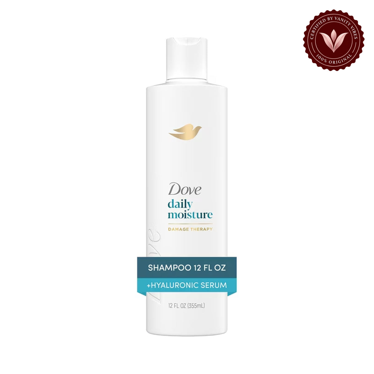 Dove Damage Therapy Daily Moisture Shampoo for Dry Hair with Bio-Protein Care Technology & Hyaluronic Serum 355ml (12 Fl Oz) (USA) — front view, white background