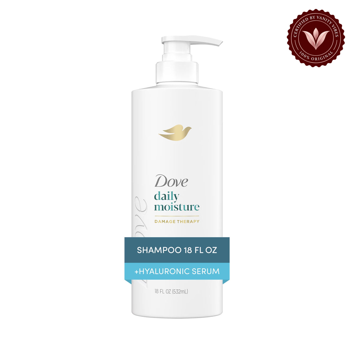 Dove Damage Therapy Daily Moisture Shampoo for Dry Hair with Bio-Protein Care Technology & Hyaluronic Serum 355ml (12 Fl Oz) (USA) — alternate view, white background