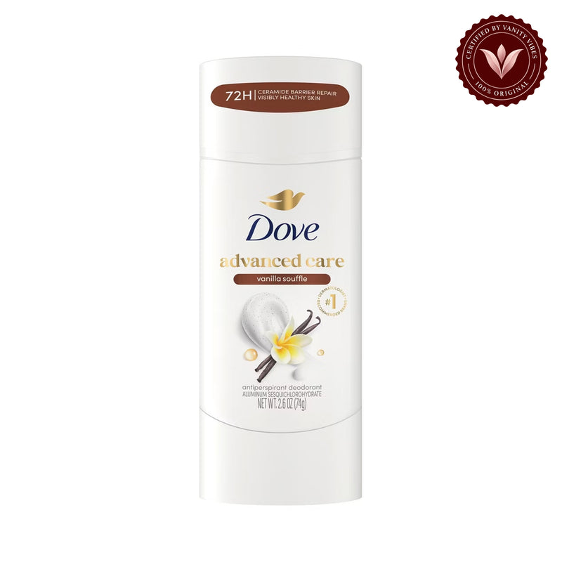 Dove Advanced Care Vanilla & Cocoa Butter Antiperspirant Deodorant Stick 2.6Oz-(74g) — alternate view, white background