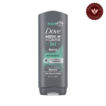 Dove Men+Care Revive Hydrating 3-in-1 Tea Tree Oil Body Wash for Men All Skin-532 ml — front view, white background