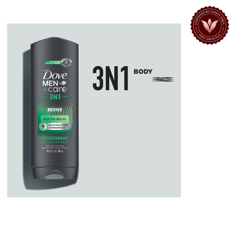 Dove Men+Care Revive Hydrating 3-in-1 Tea Tree Oil Body Wash for Men All Skin-532 ml — alternate view, white background