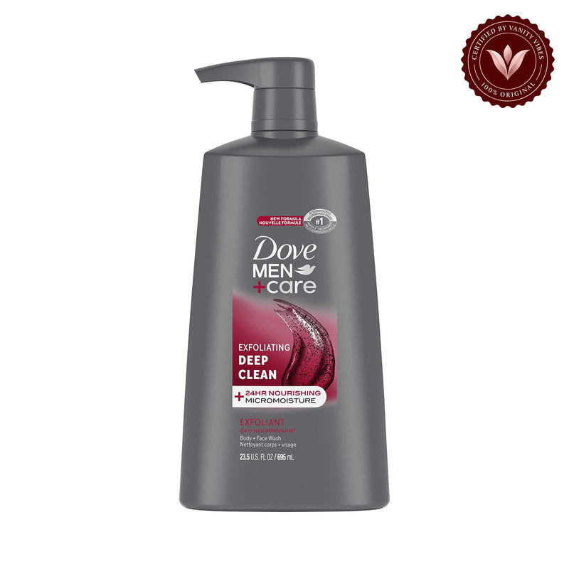 Dove Men+Care Body and Face Wash Body Wash for Men Exfoliating Deep Clean with 24-Hour Nourishing Micromoisture Technology 532-ml — front view, white background