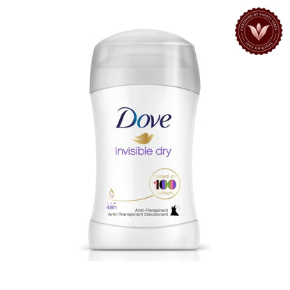 Dove Invisible Dry Antiperspirant Deodorant Stick 40ml - 48-Hour Sweat & Odour Protection, No White Marks — alternate view, white background