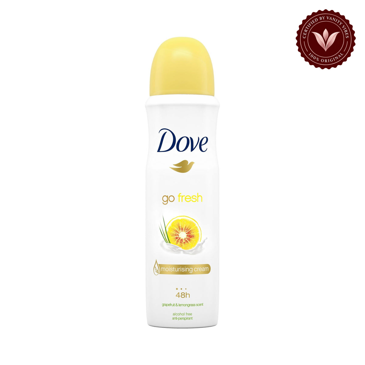 Dove Go Fresh Grapefruit & Lemon Grass Scent Anti-Prespirant Deodorant Spray- 150ml — alternate view, white background