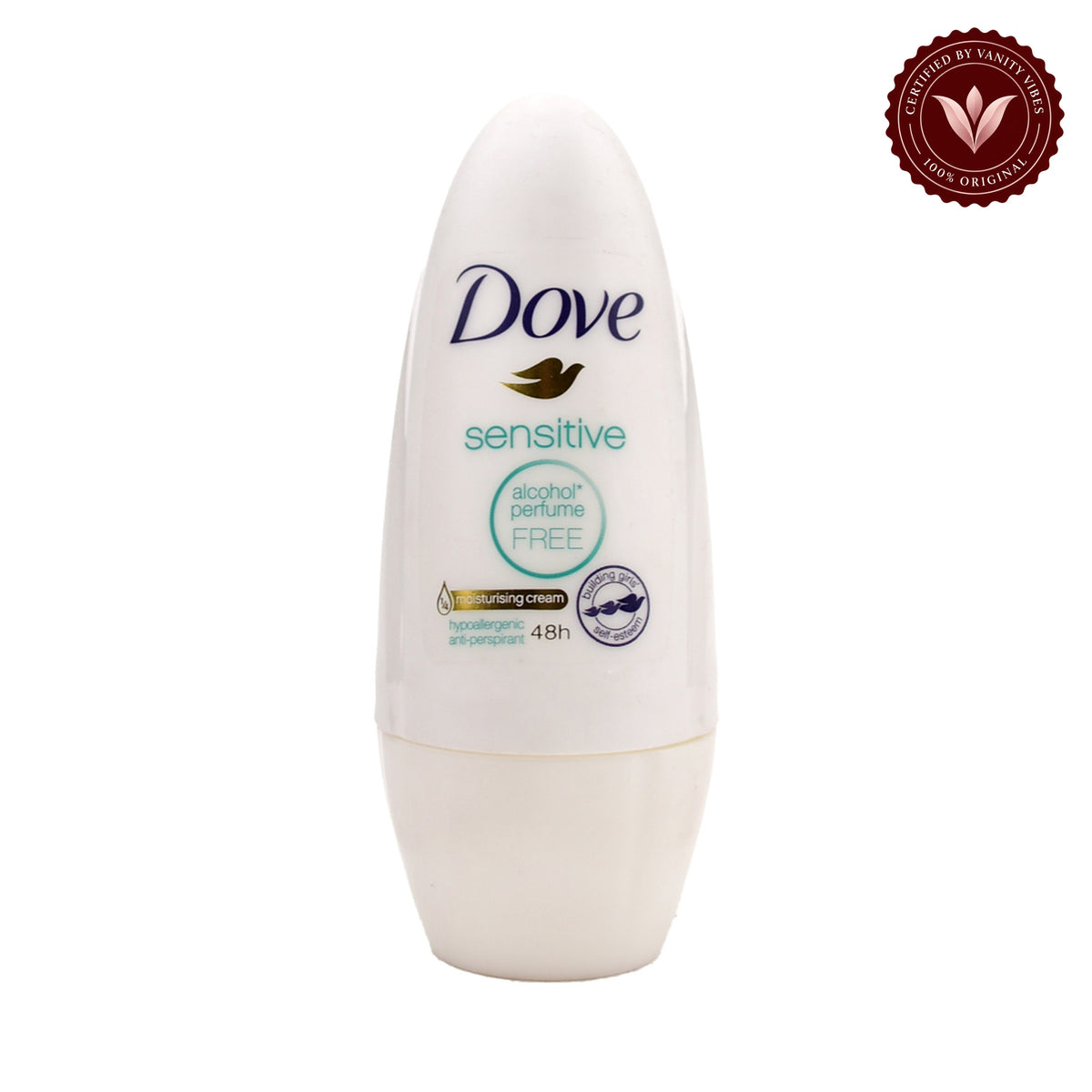 Dove Sensitive Anti-Perspirant Deodorant Roll On 50ml - Alcohol & Perfume Free Underarm Protection for Women — alternate view, white background