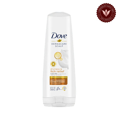 Dove Anti-Dandruff Dryness & Itch Relief Conditioner 355ml - Moisturizing Conditioner for Dry, Itchy & Flaky Scalp (USA) — front view, white background