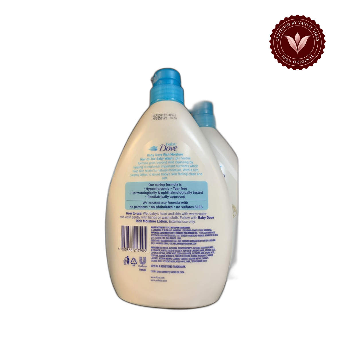 Baby Dove Rich Moisture Hair to Toe Baby Wash 1000ml - Gentle Nourishing Body & Hair Wash for Sensitive Baby Skin — alternate view, transparent background