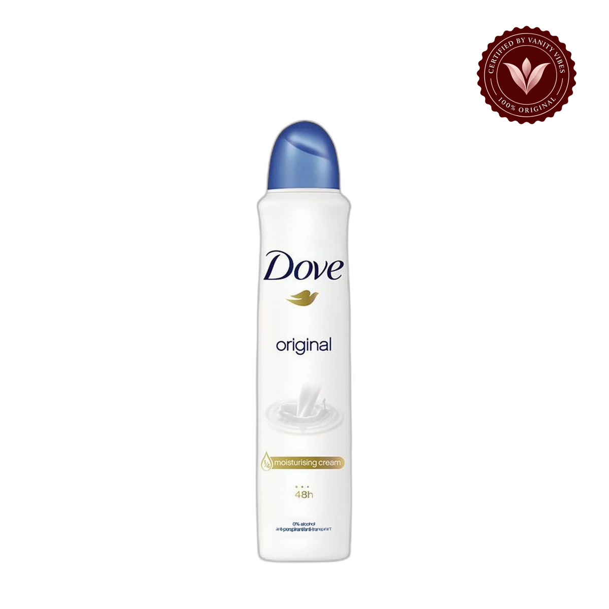 Dove 48H Original Deodorant Spray for Women 150 ml 0% Alcohol & Long-Lasting Freshness — alternate view, transparent background