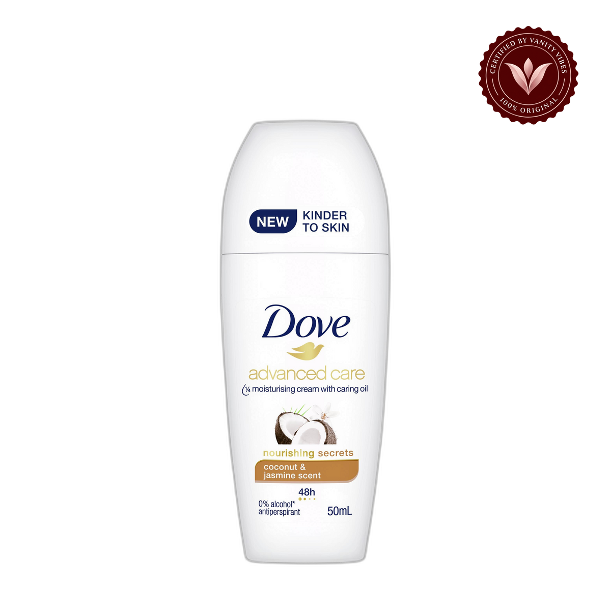 Dove Advanced Care Anti perspirant Coconut & Jasmine Roll On 50ml — alternate view, transparent background