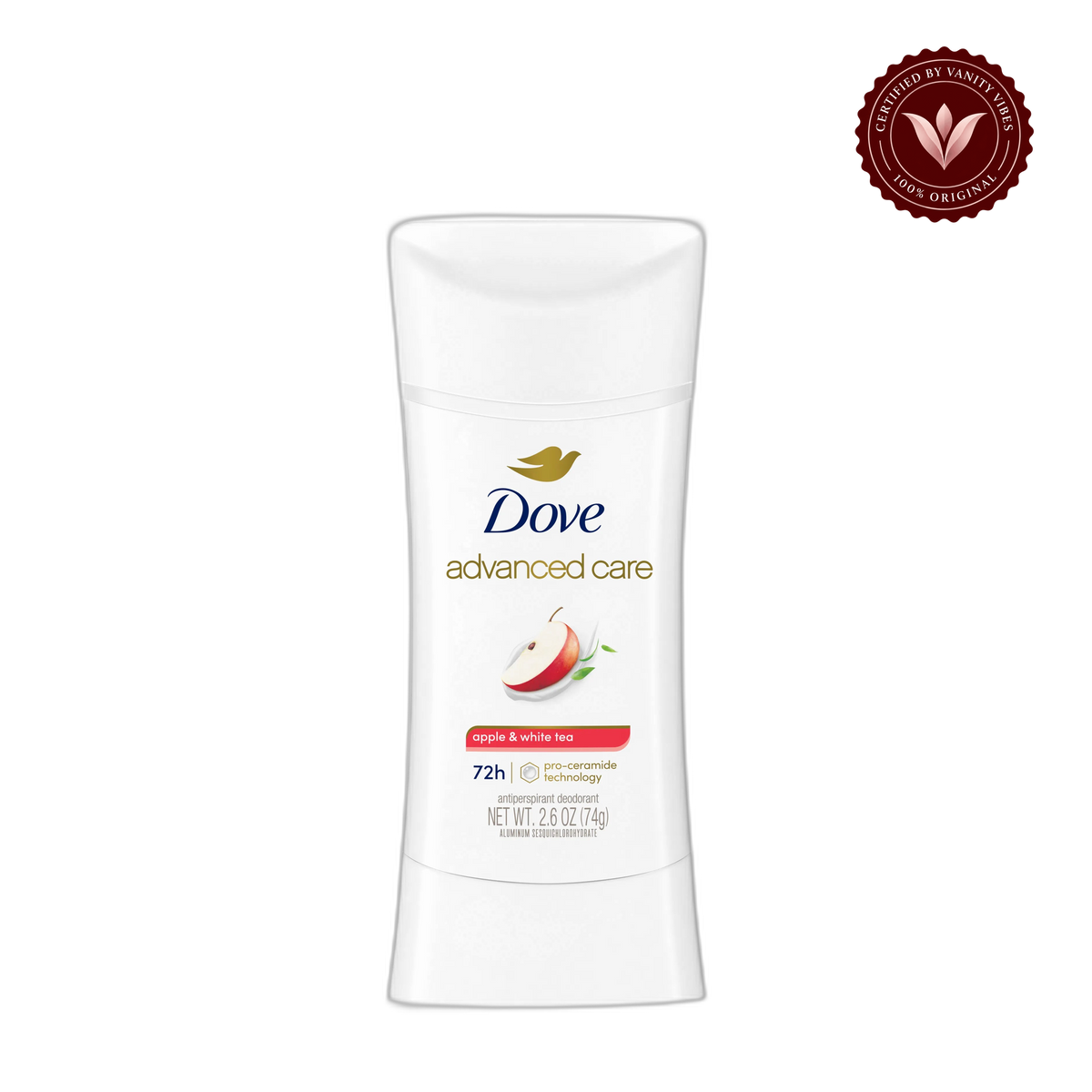 Dove Advanced Care Apple & White Tea Antiperspirant Stick Deodorants 2.6Oz-(74g) — alternate view, transparent background