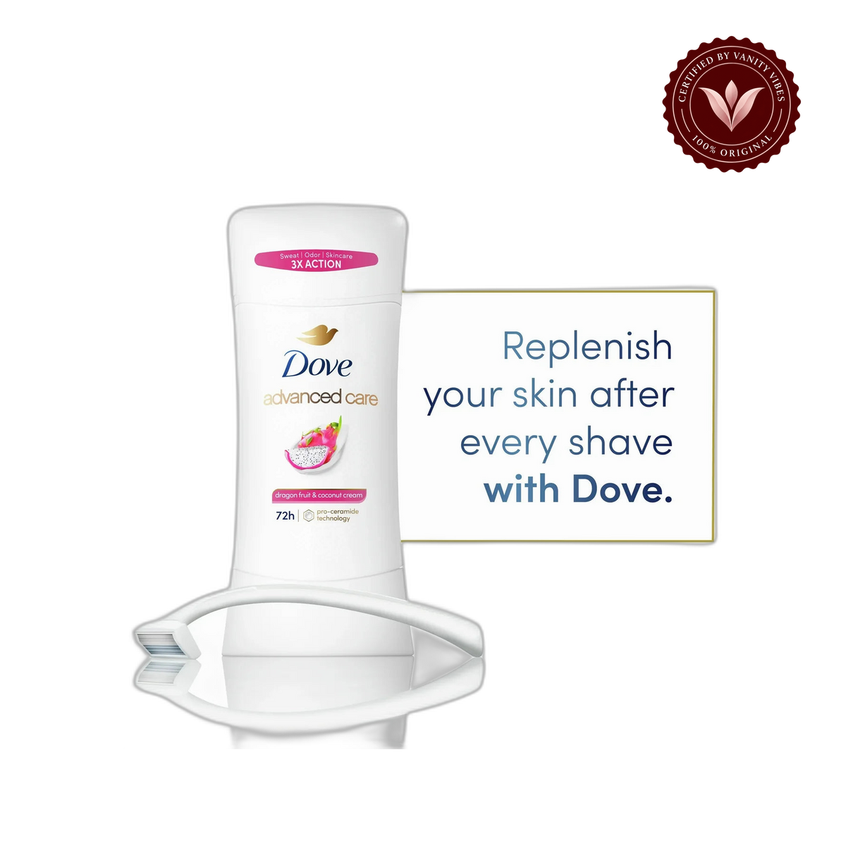 Dove Advanced Care Dragon Fruit & Coconut Cream Antiperspirant Stick Deodorants 2.6Oz-(74g) — alternate view, transparent background